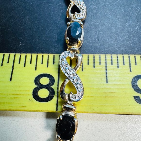VTG Gold Over Sterling Silver 925 Natural Sapphire Infinity Tennis Bracelet 7.5" - Picture 8 of 9